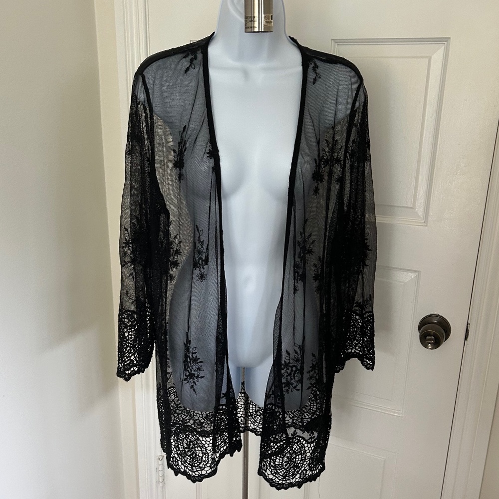Size Large Antthony Originals Black Sheer Lace Jacket / Cover UP
